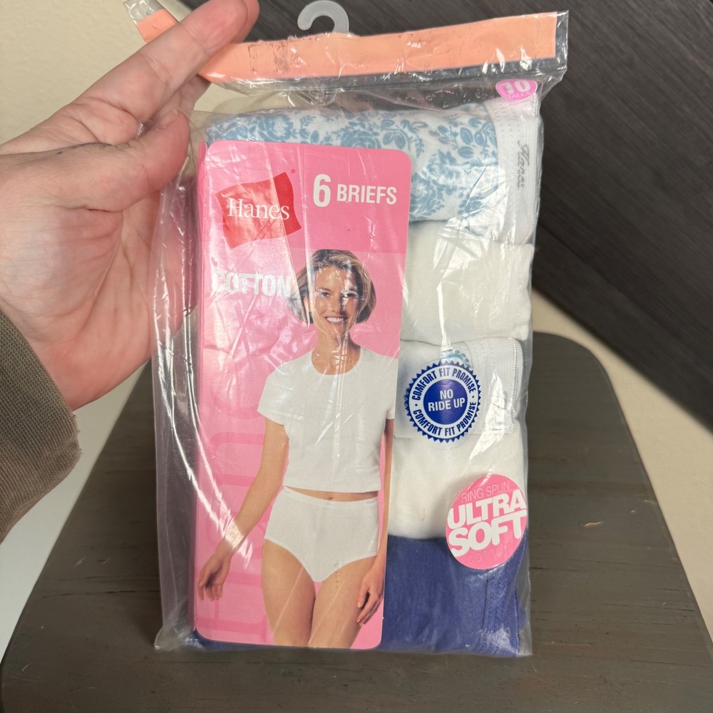 Hanes Vintage 2006 Women's Size 10 Cotton Briefs 6 Pack Blue White Deadstock
